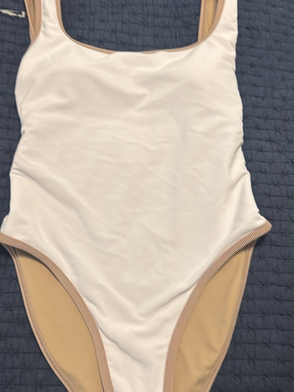 LainSnow White One-Piece Swimsuit with Tan Trim